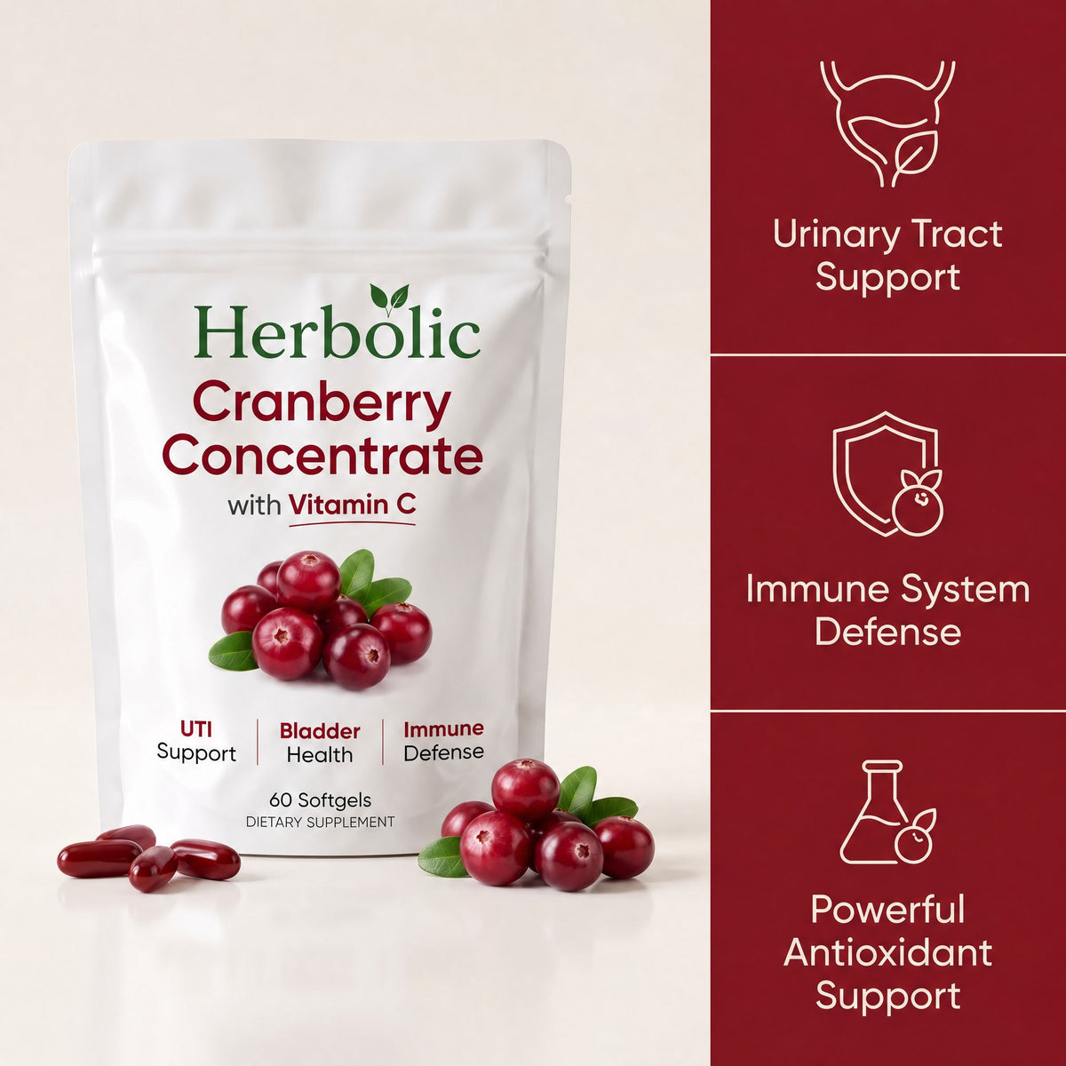 Herbolic Cranberry Concentrate pouch with urinary tract, immune and antioxidant support