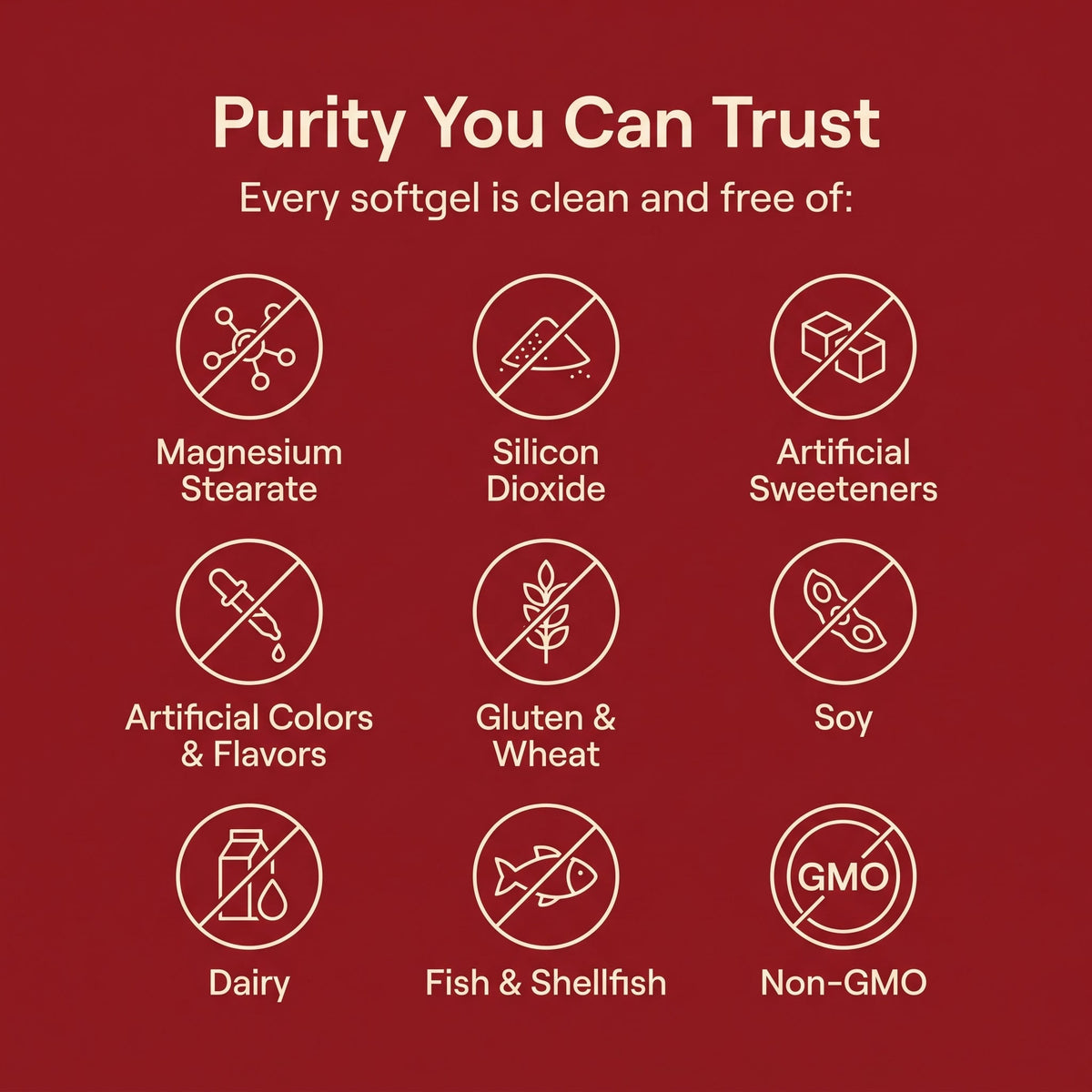 Purity you can trust: free of fillers, gluten, soy, dairy and GMOs